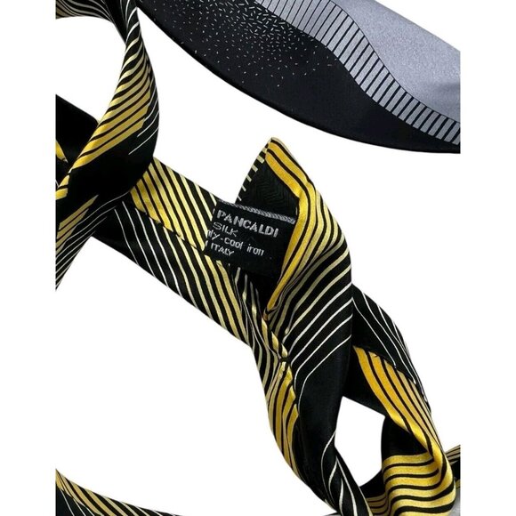 VITALIANO PANCALDI Men's Silk Necktie LUXURY Tie Black Gold Geometric W:3.7" EUC - Picture 5 of 7